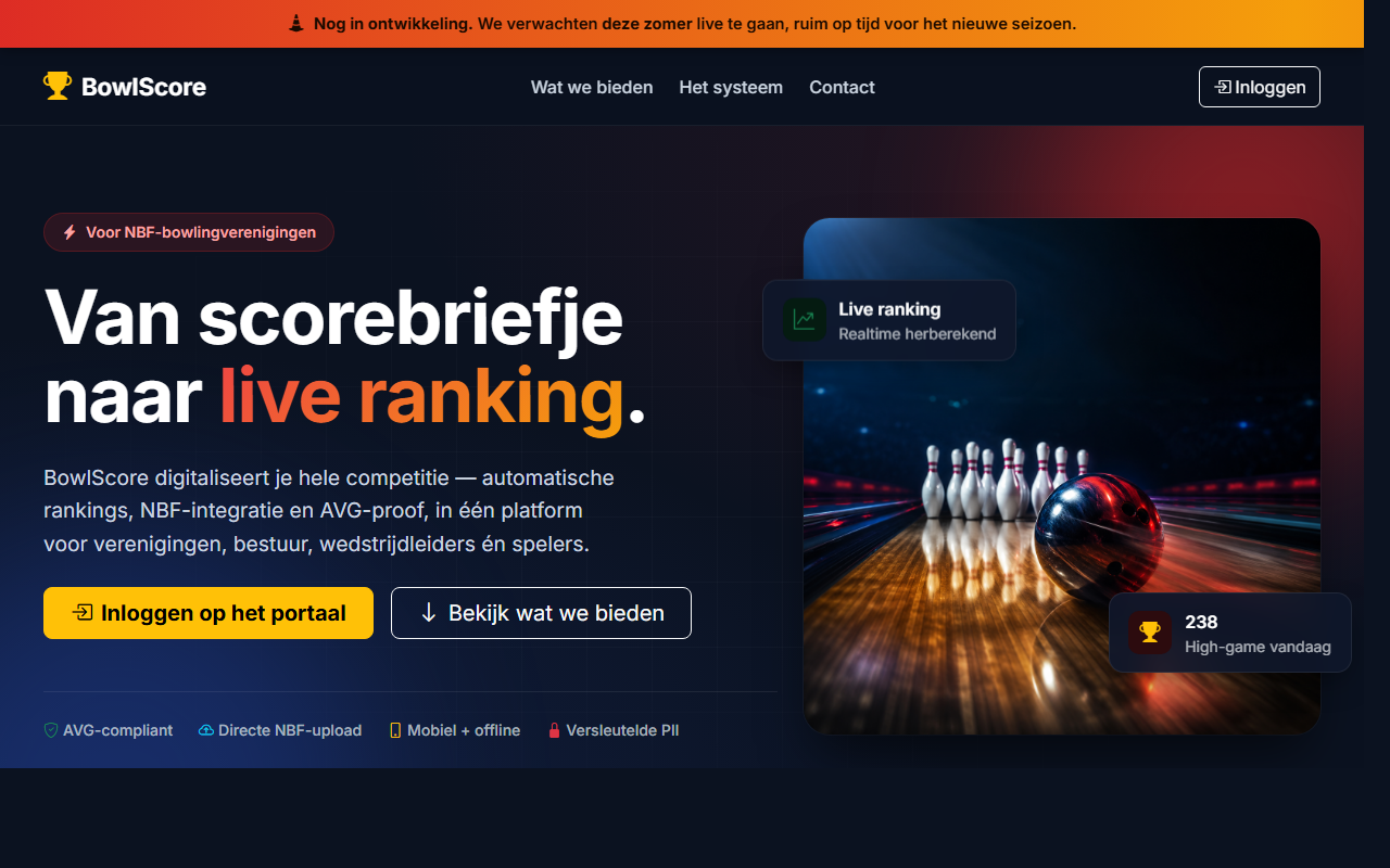 Screenshot van bowlscore.nl